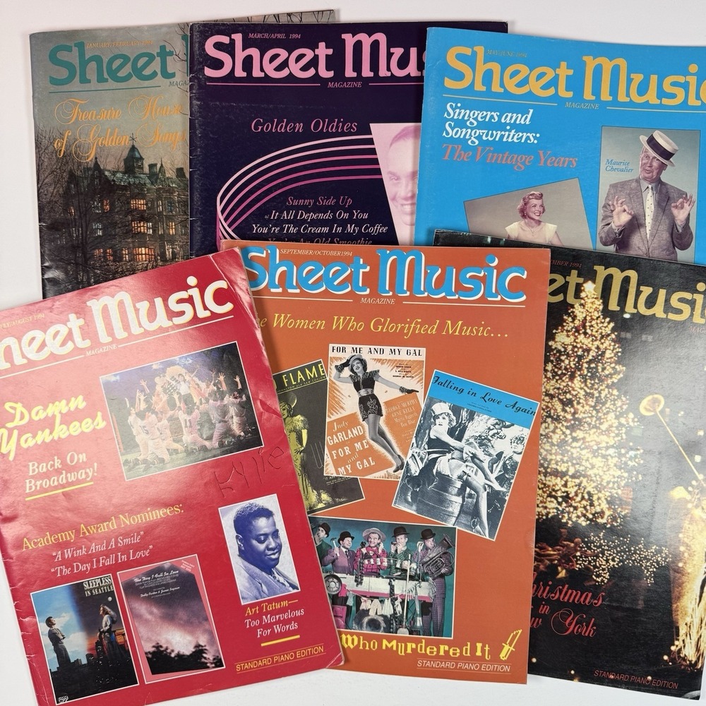 Sheet Music Magazine 1994 Complete Year 6 Issues Vocal Piano Guitar Vintage